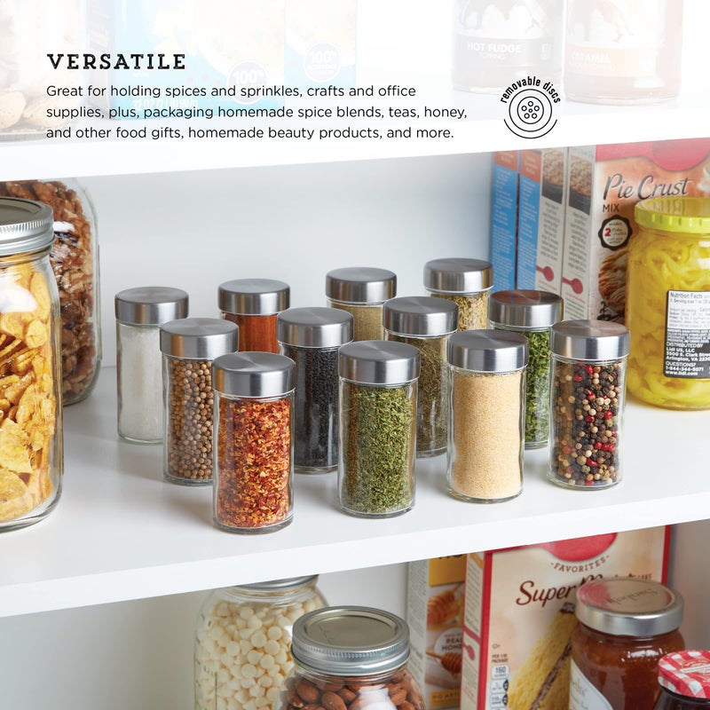 Kamenstein Clear Reusable 3 Oz Jars With Stainless Steel Shaker Lids, And Twist-On Caps For Airtight Seals 12 Pk - Image 3